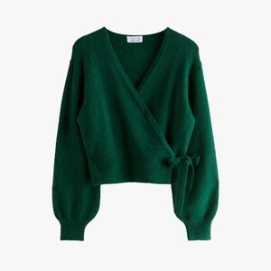 & Other Stories dark green Mohair-Blend Knitted Wrap Cardigan size small NWT
